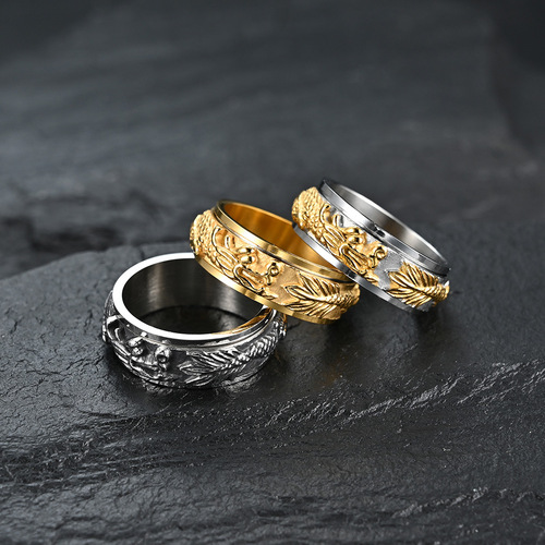 China Dragon Panlong Rotatable Stress-Relieving Ring, Majestic Dragon Rising Retro Men's Signet Ring, Factory Direct Sales