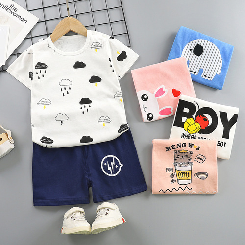  new baby short-sleeved suit children's clothes pure cotton children's summer clothes male and female baby t-shirt short-sleeved children's clothing