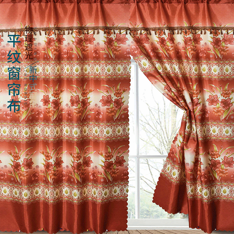 Foreign trade printed curtain cloth shading cloth semi-shading short curtain rental room dormitory bedroom curtain supply