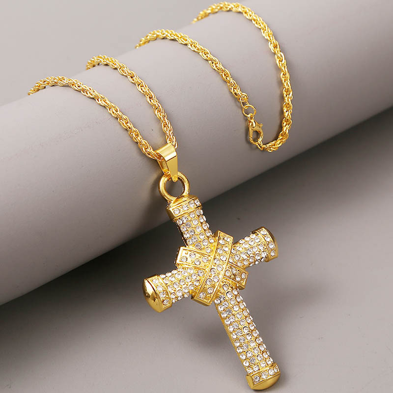 Hip Hop Creative Diamond Cross Necklace Long Exaggerated Pendant Jewelry Wholesale Nihaojewelry display picture 5