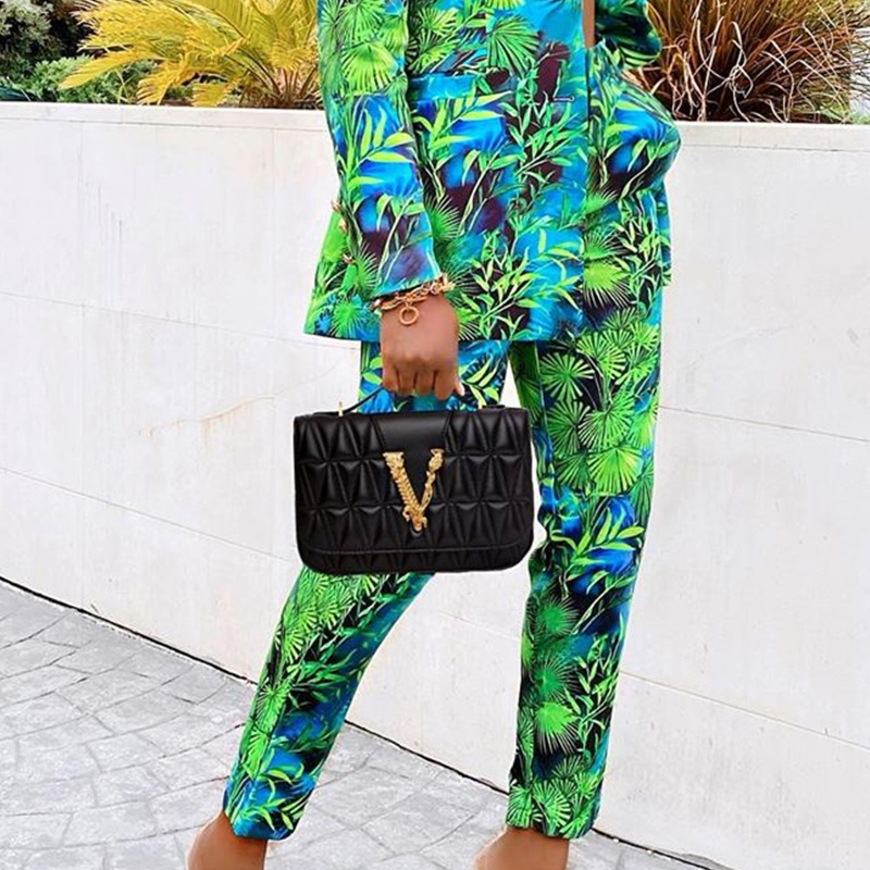 New Style European And American Digital Printing Temperament Casual Suit Pants Two Piece Suit