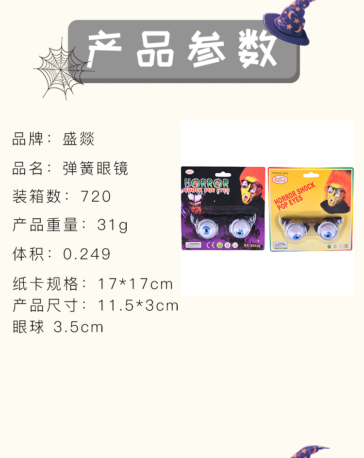 Halloween party costume props: Spring glasses, funny eyeball glasses, April Fool's Day prank glasses detail image 1