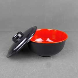 工厂批发A5美耐皿双色碗  黑红双色仿瓷密胺带盖泡面碗