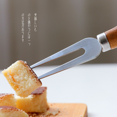 Stainless steel wooden handle cheese knife and fork, creative butter knife set, compact cheese knife