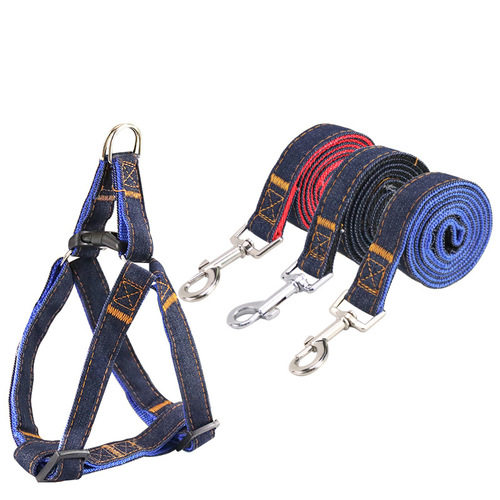 Factory direct supply of cowboy pet dog leash, sewing cloth thickened wear-resistant harness, dog leash and traction rope wholesale