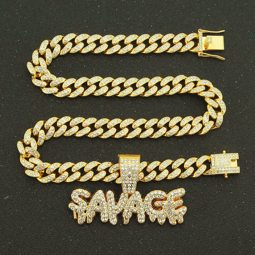 hip-hop menu0027s trend jewelry full of diamond stitching letters pendant Cuban chain necklace