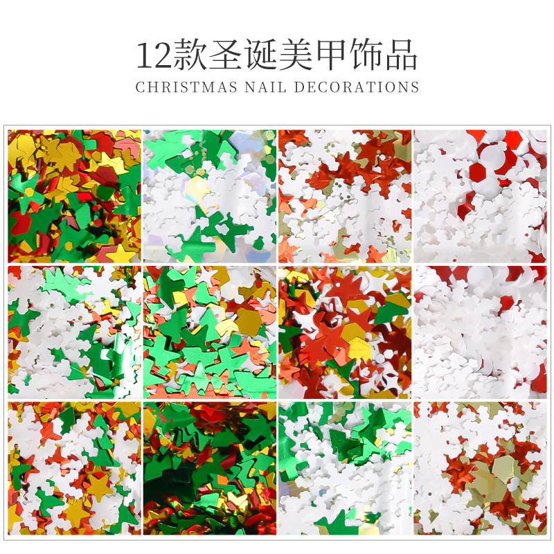 Nuevas lentejuelas de uñas transfronterizas Otoño e invierno japonés lentejuelas de copo de nieve Lentejuelas navideñas ultrafinas uñas decorativas parche mixto