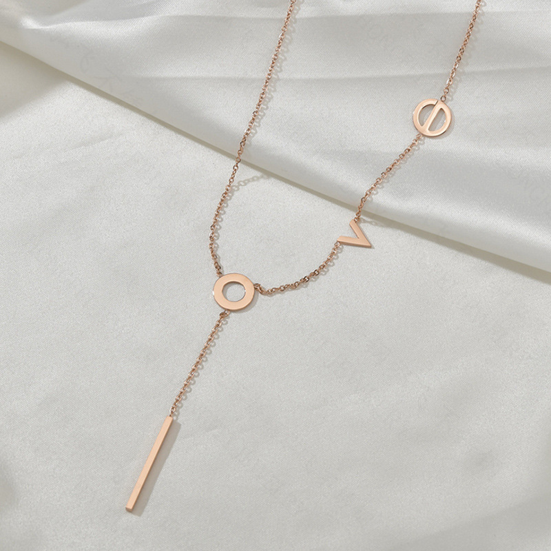 Korea Fashion 18k Rose Gold Letter Tassel Long Necklace For Women Fashion Wild Necklace Nihaojewelry display picture 1