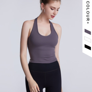 Yoga vest women neck hanging beauty shoulder pad fitness top high waist stomach covering dance suit