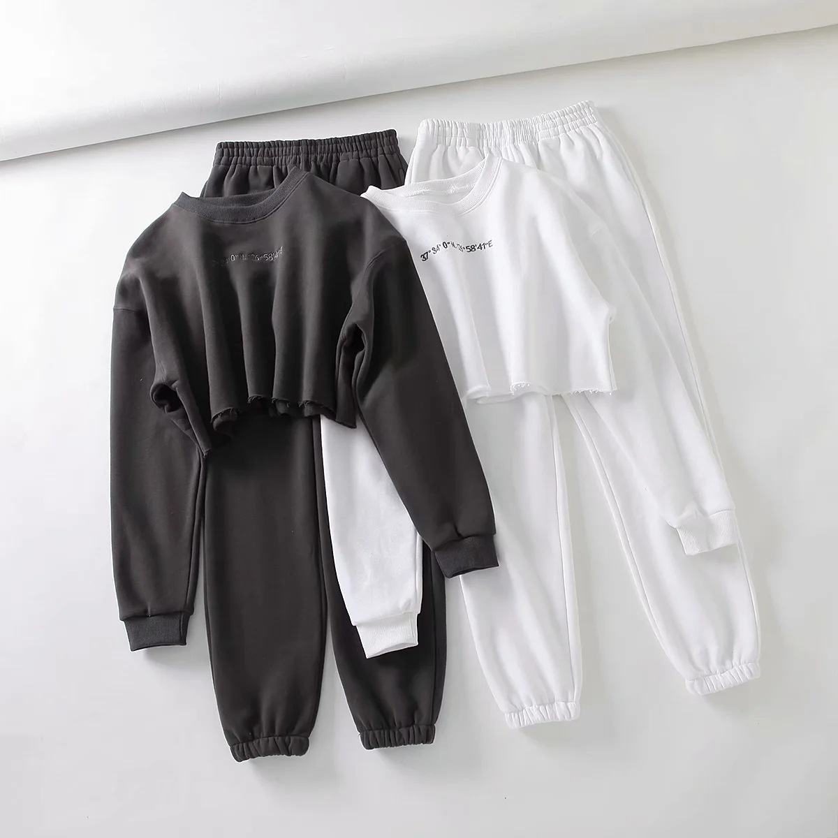 plus fleece sweatershirt elastic waist warm sports pants suit NSHS31429