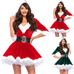 Coded hooded new European and American Christmas women's adult dress Santa Claus Christmas tree playing V-neck costume