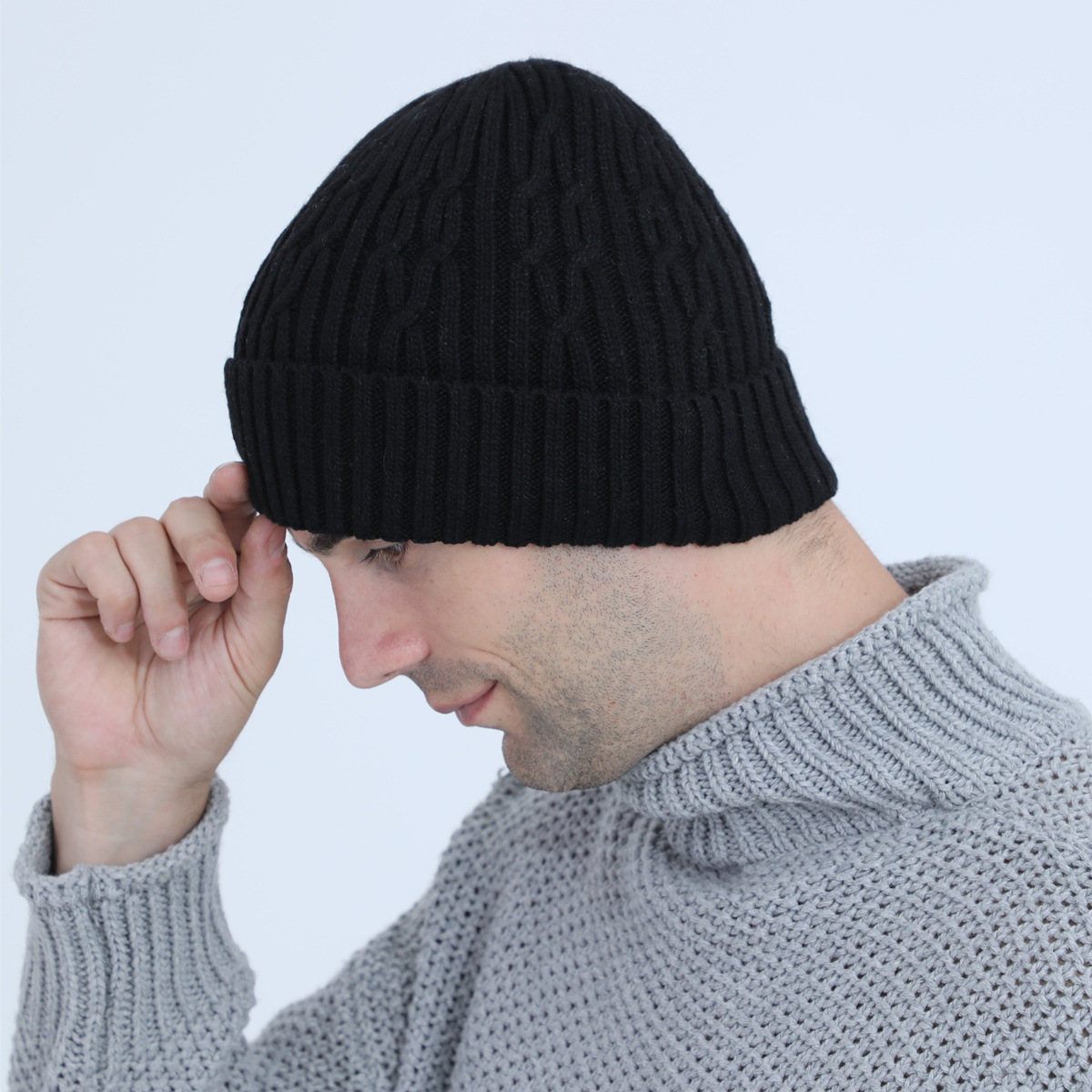 Knitted Beanie Hat For Men Warm Winter Wool Cycling Ear Cap_voghion.com