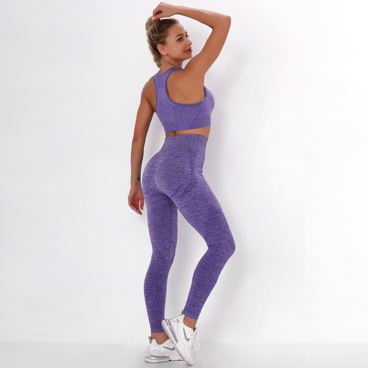 seamless knitted tight-fitting dot jacquard sports suit  NSLX9011