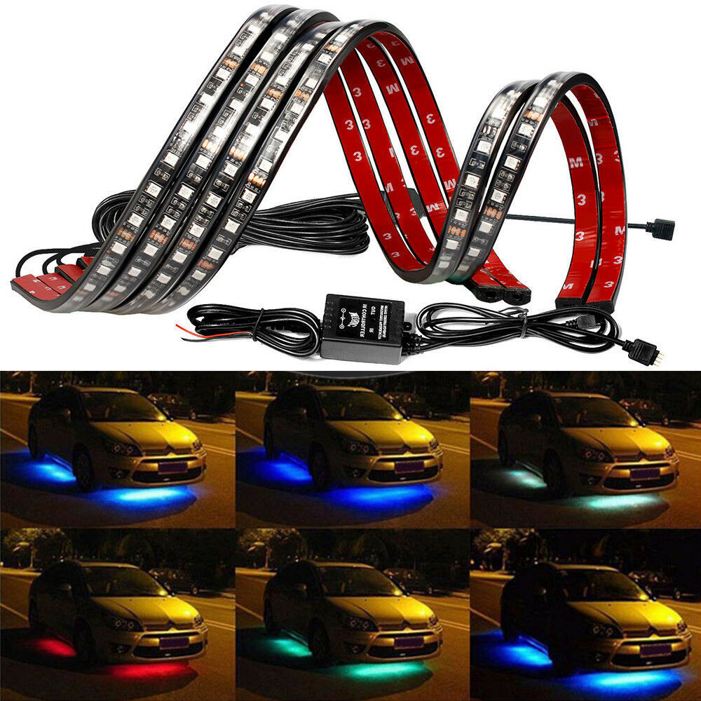 Luz de atmósfera de automóvil un remolque cuatro control remoto de voz RGB luz de atmósfera inferior colorida barra de luz de chasis 60CM * 90CM