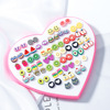 Earrings heart-shaped with letters, plastic cartoon set, 36 pair, European style