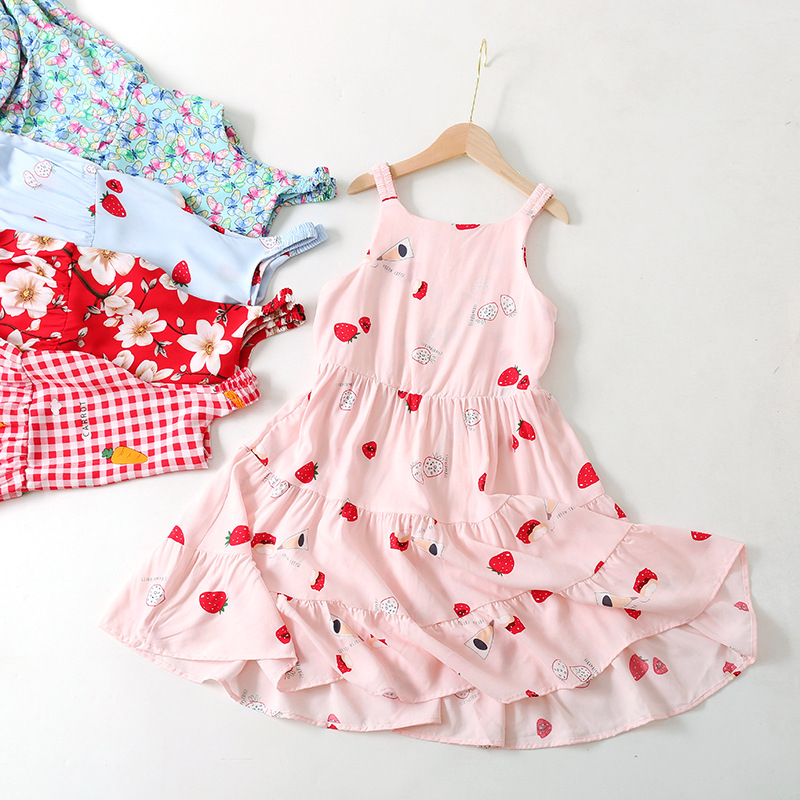 Cotton silk new big children's three-layer skirt cake skirt artificial cotton skirt children's clothing wholesale