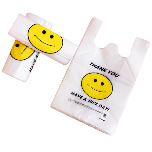 Factory goods transparent smiley face plastic bag fruit takeaway packaged shopping bag hand-held vest bag vest bag wholesale