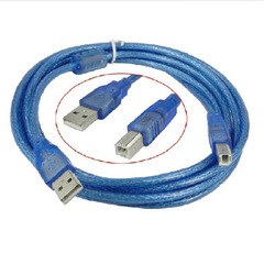 Transparent Blue 3-Meter USB High-Speed 2.0 Square Connector Printing Cable with Full Copper Core, Magnetic Ring, Shielding, and Braided Data Cable