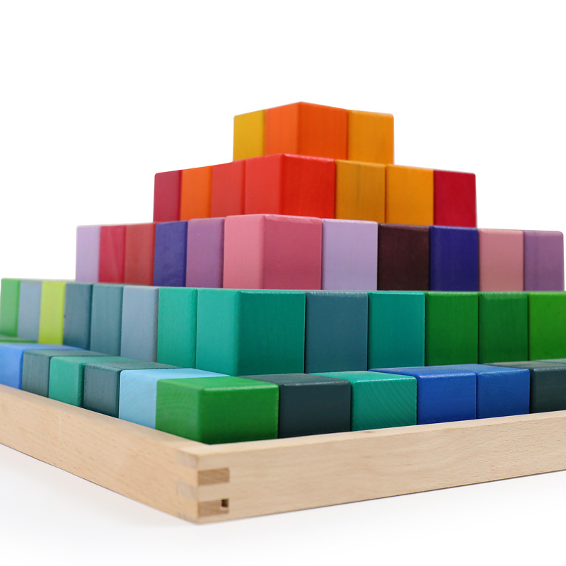 Rainbow pirámide haya niños montessori educación temprana conjunto Arco Iris bloques de construcción de inteligencia ensamblados bloques de construcción de Madera Juguetes