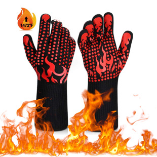High Temperature Resistant Anti-open Flame Gloves 500 800 Degrees bbq Flame Retardant Non-discoloration Barbecue Microwave Oven Gloves When Exposed to Open Flame