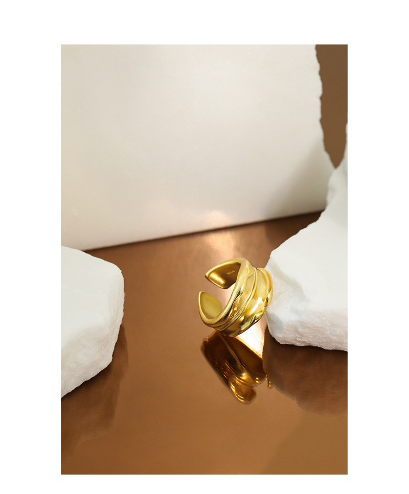 Korean version of ins cold wind minimalist irregular folds wide face S925 sterling silver ring