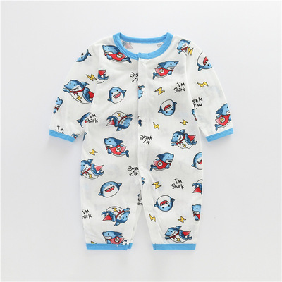 新生婴儿夏季薄款竹纤维初生男女宝宝闭裆连体衣幼童开裆空调睡衣|ms