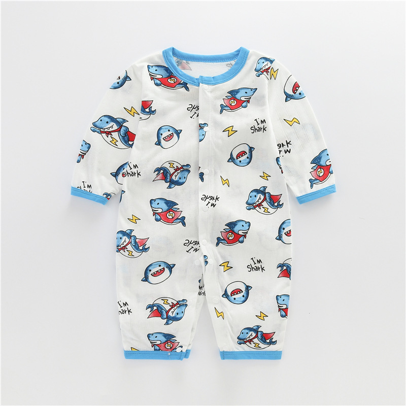 新生婴儿夏季薄款竹纤维初生男女宝宝闭裆连体衣幼童开裆空调睡衣|ms