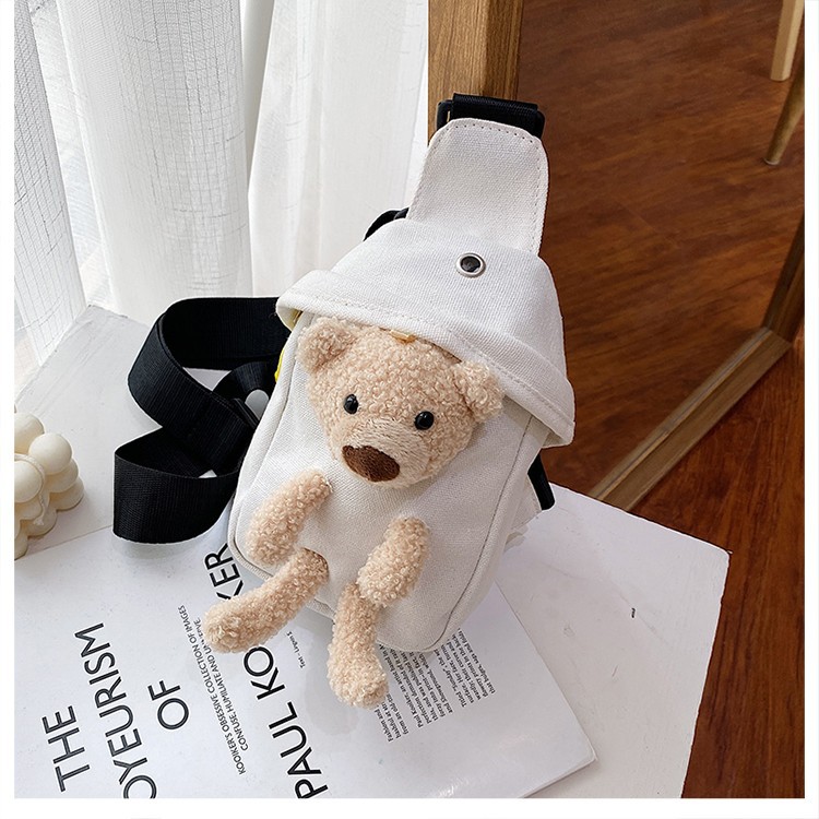 Internet celebridad bolsa de pecho moda de moda bolsa de lona hembra lindo oso estudiante bolsa ins super popular hombro crossbody bolsa pequeña