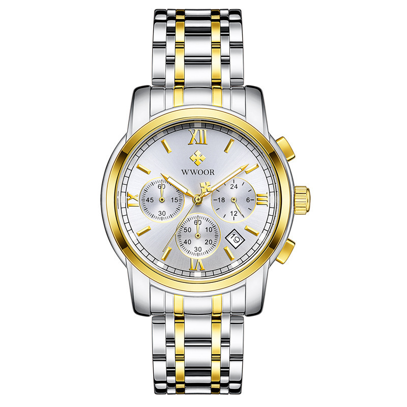 WWOOR Holding Love nuevos hombres de negocios 6-PIN reloj de cuarzo calendario impermeable reloj redondo cabeza casual Bowl Watch 8864