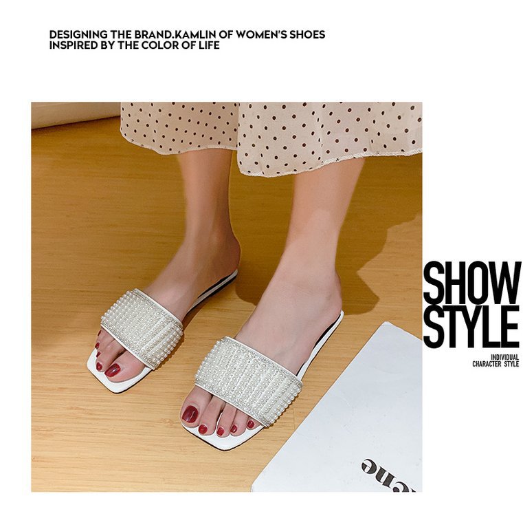 Sandalias planas con perlas mujer chanclas de verano playa_voghion.com