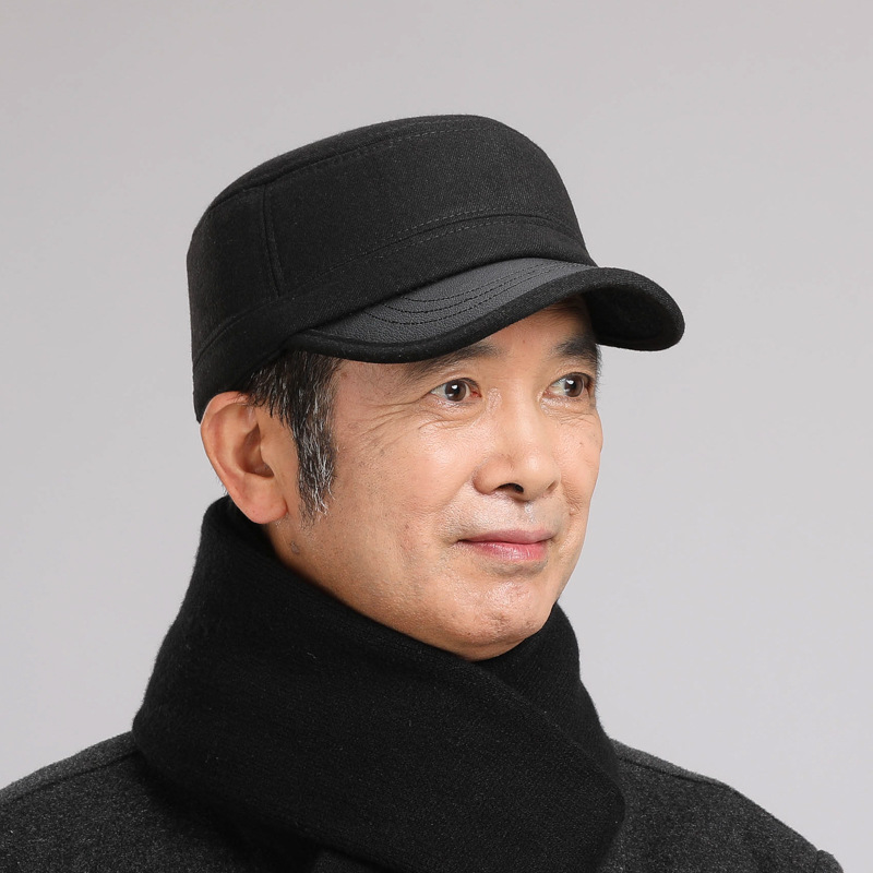 Cappelli da uomo di mezza età in inverno, papà piatto con protezione per le orecchie, anziani per il calore autunnale e invernale, nonno vecchio_voghion.com