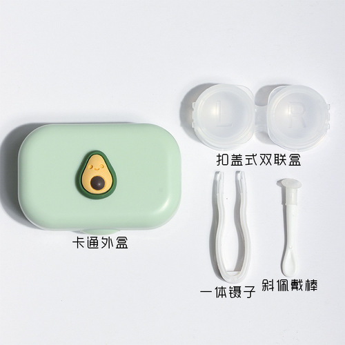 Three-dimensional cartoon contact lens case wholesale with mirror clip tweezers companion box double box care contact lens box