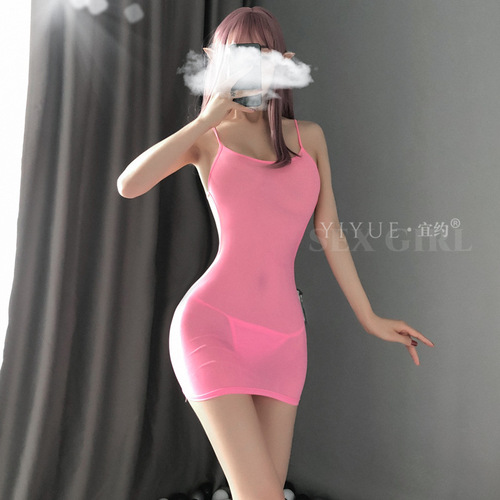 Yiyue manufacturer sexy lingerie ice silk suspender jumpsuit hip skirt female uniform temptation sexy secretary suit 8096