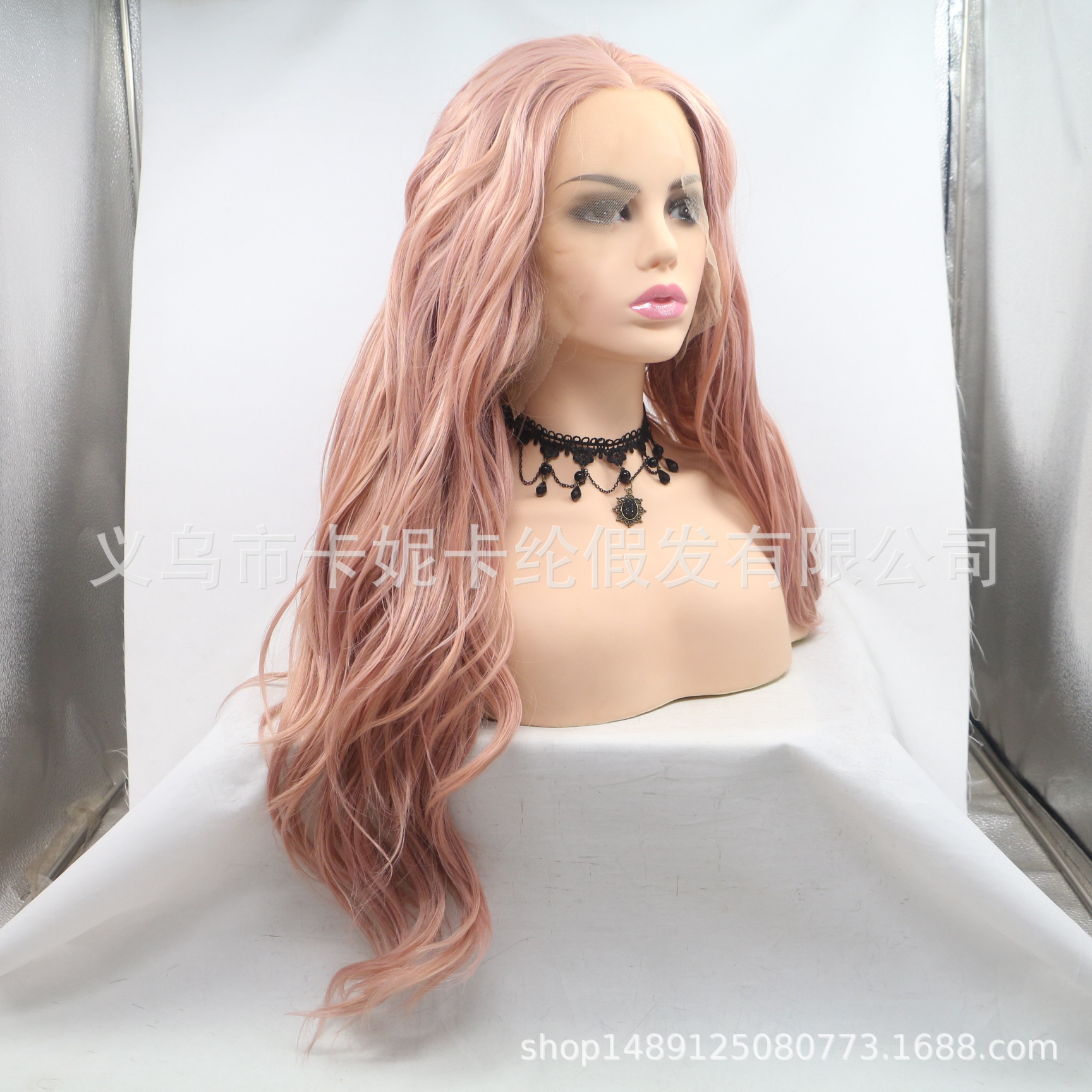 Peluca de fibra química de pelo largo y rizado de moda europea y americana, tocado de mujer, funda de pelo de encaje al por mayor