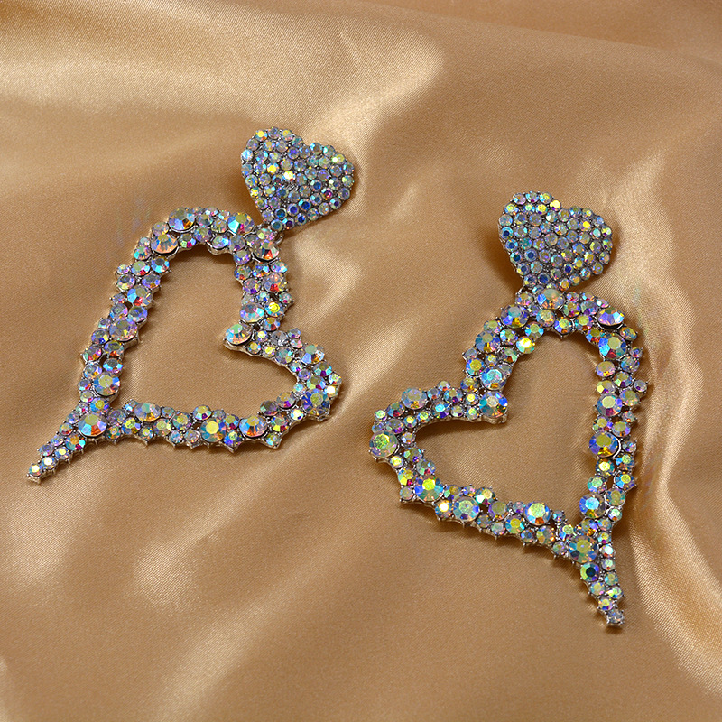 New 925 Silver Post Artificial Rhinestone Hollow Love Earrings For Women Wholesale display picture 5