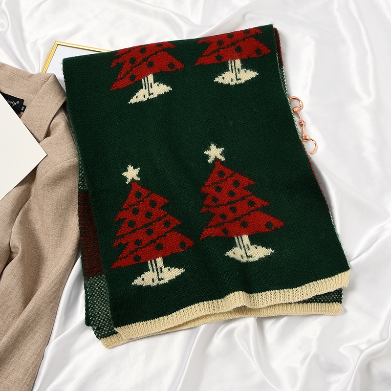 Weihnachts-Elch-Schal für Schulmädchen Herbst und Winter gestrickte Wolle langes Lätzchen handgestrickt_voghion.com