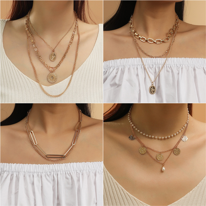 Multi Layer Necklaces Hip Hop Metal Thick Chain Long Clavicle Chain Foreign Trade Personality Men And Women Wear Neck Chain