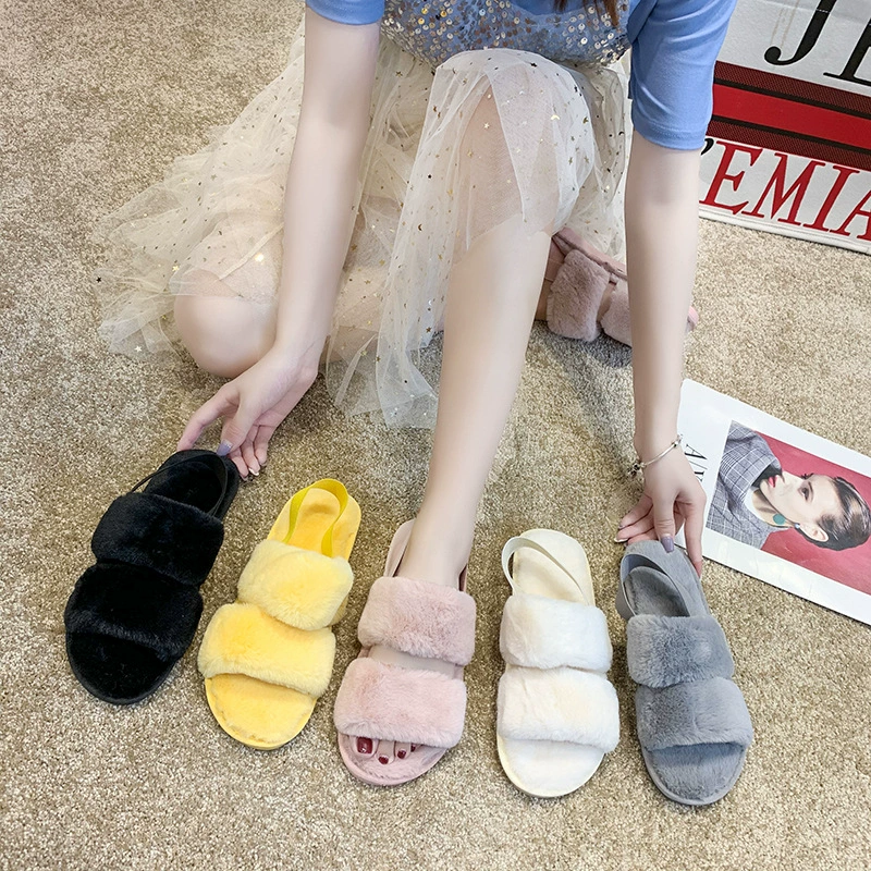 2021 плюшевые тапочки Новые Amazon Ebay трансграничные европейские и американские модные эластичные пушистые тапочки на каблуке женские