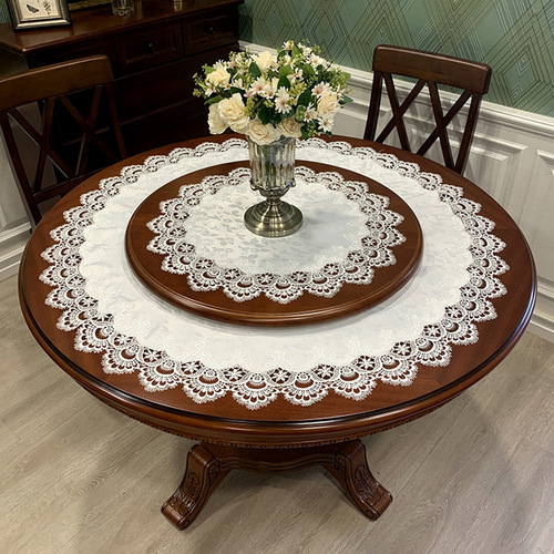 One piece drop shipping Amazon round fabric American lace table mat retro European round white restaurant tablecloth