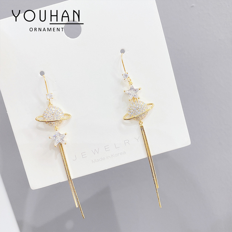 Asymmetrical planet universe long earrin...