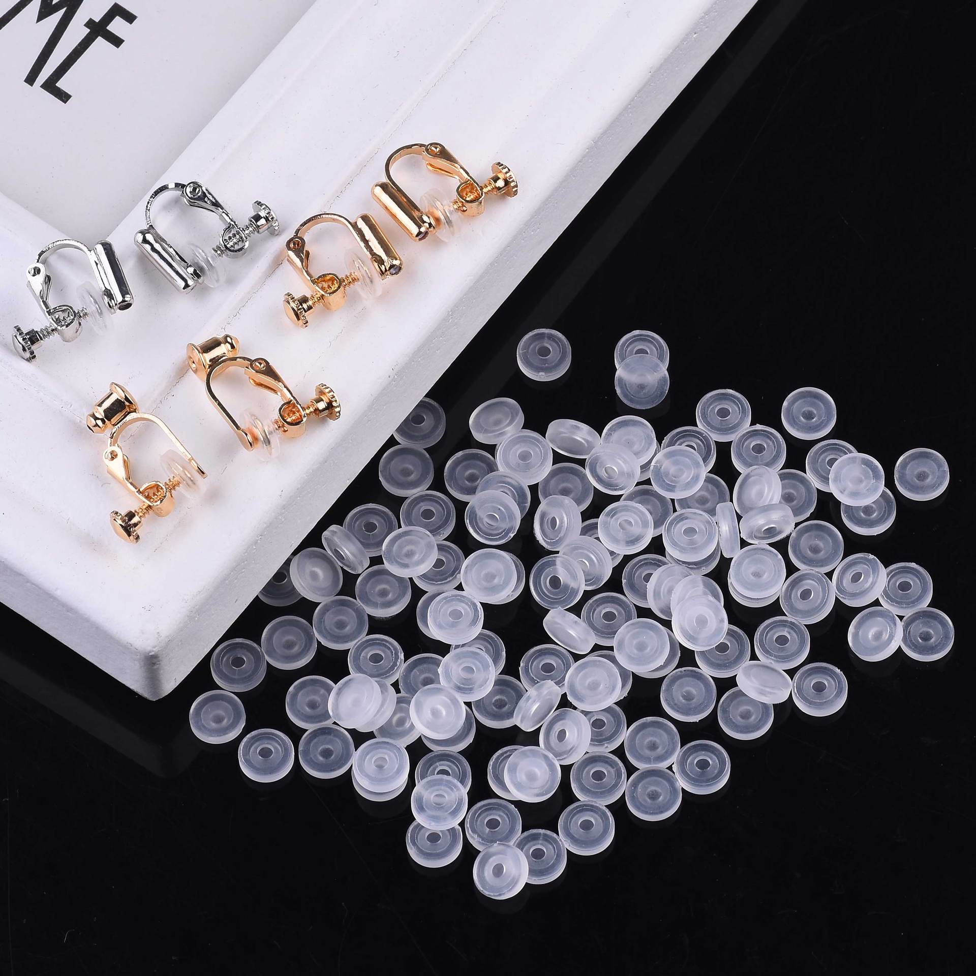 Screw ear clip Pad transparent invisible anti pain round ear pad ear clip painless silicone soft pad diy accessories