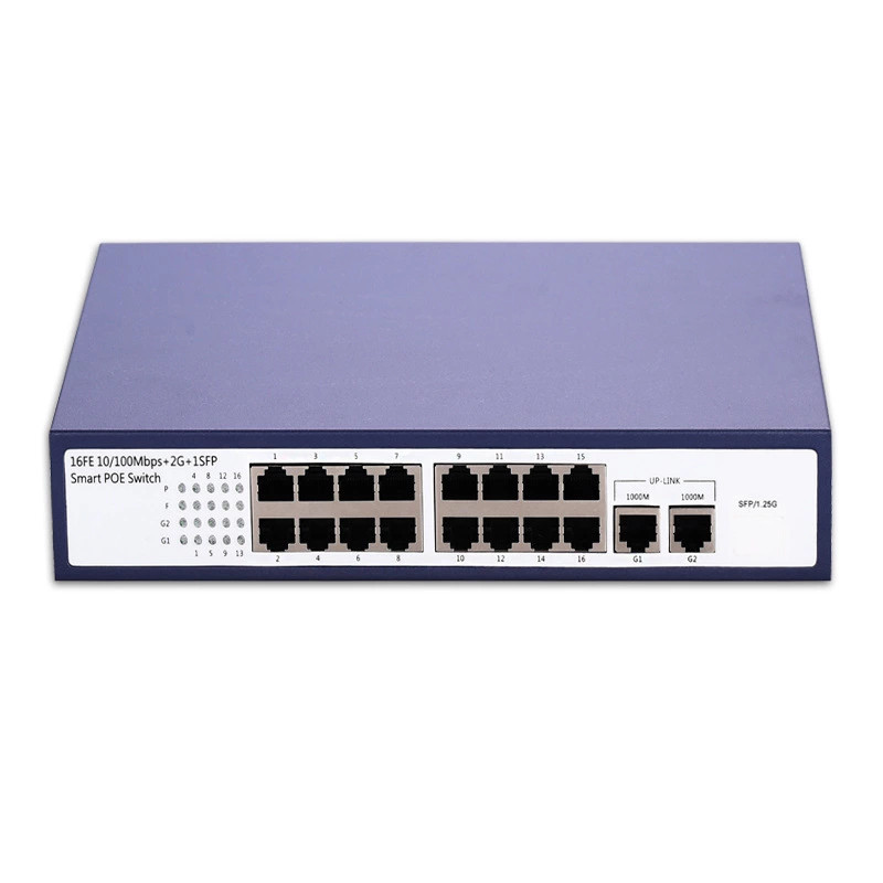 跨境18口千兆POE交换机16+2上联千支持海康大华华为48V 16口POE 