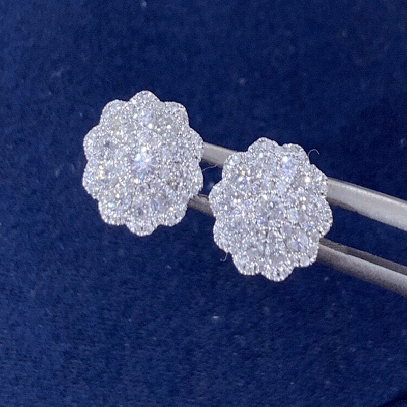 18K白金花行耳钉 女款耳环|ms