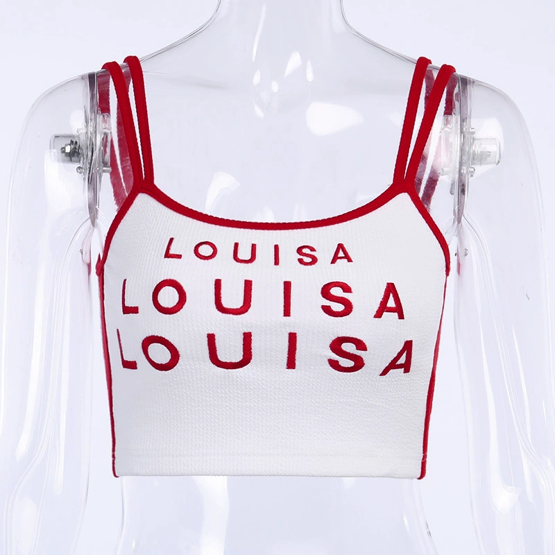 Summer Camis Female Letter Embroidery Louisa Crop Tops U Neck Slim Hip Hop Streetwear Fashion Style Women T-shirt long camisole