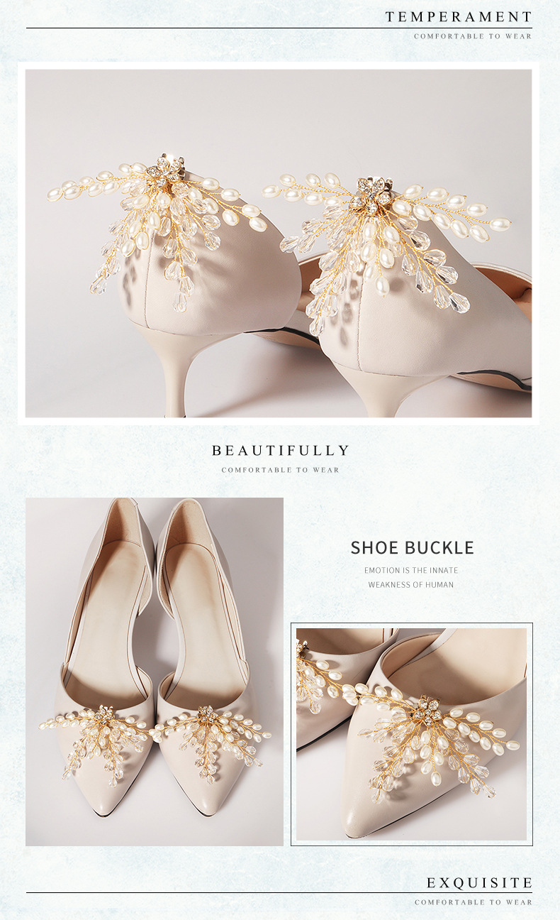 Wedding Dress Shoes Flower High-end Rhinestone Pearl Buckle Hand-woven Removable Shoe Accessories Wholesale Nihaojewelry display picture 3