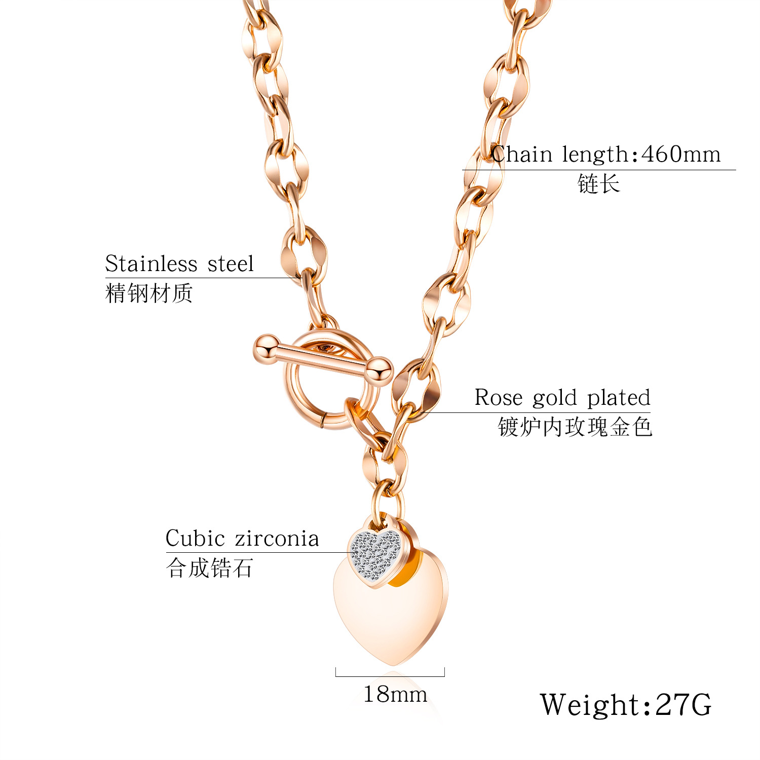 New Fashion Ot Word Buckle Necklace Stainless Steel Love Necklace Diamond Pendant Wholesale display picture 1