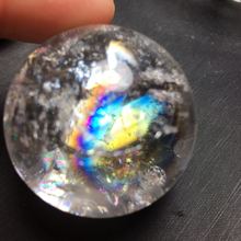 天然白水晶球摆件彩虹球七彩胶花球七星阵水晶球把玩能量石装饰品
