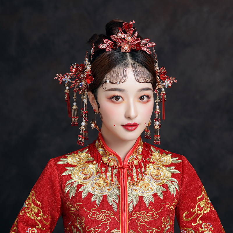 2020 new pattern Chinese style bride Xiu clothing Headdress gules atmosphere tassels marry phoenix coronet suit ancient costume Jewelry