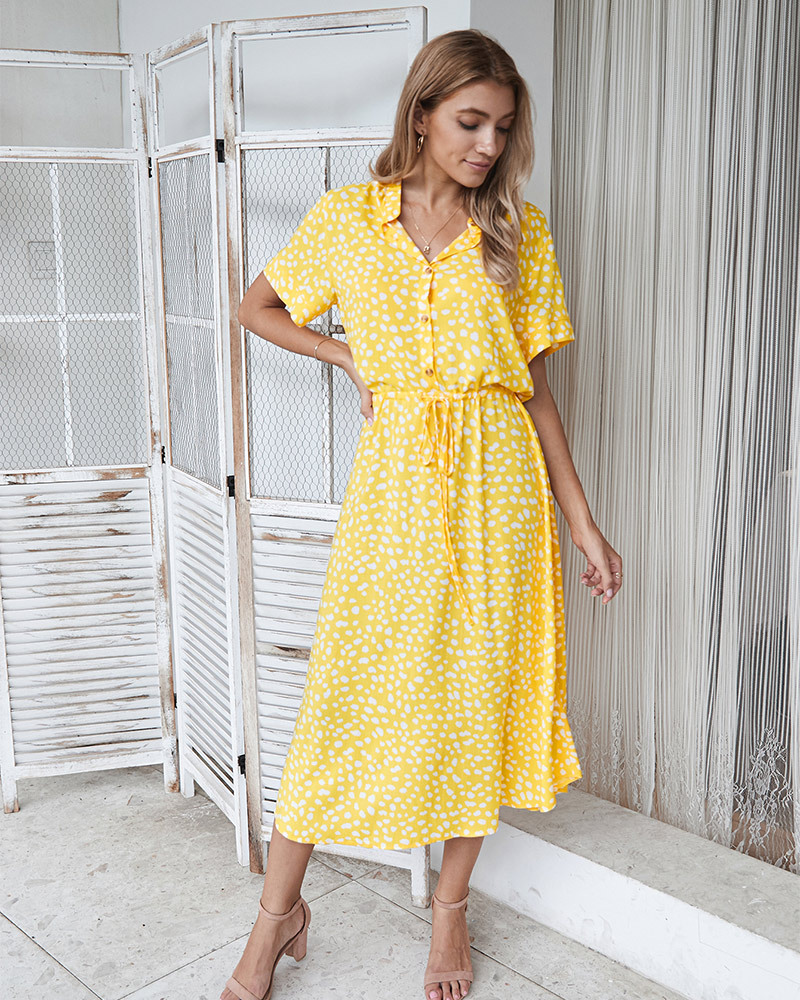 fashion women's summer polka dot short sleeve dress shirt collar skirt wholesale NSKA293