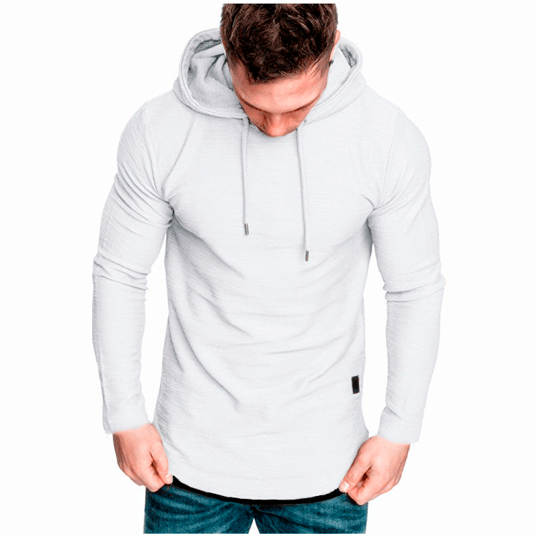 New Men's Casual Fashion Solid Color Hooded Long-Sleeved T-Shirt Summer Casual Sports Long-Sleeved T-Shirt